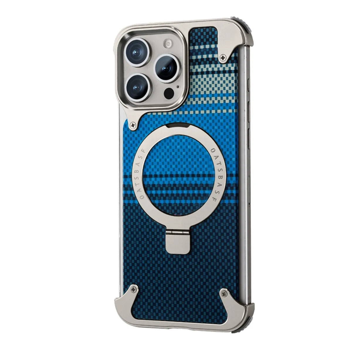 iPhone Frameless Alloy + Fabric Plaid Case – Hybrid Frame with Ring Stand - FonKayz