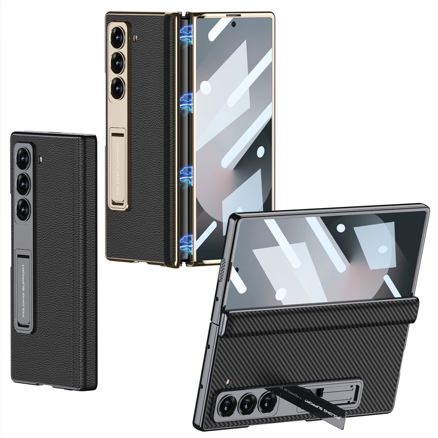 Magnetic Hinge Shockproof Leather Phone Case With Back Screen Protector For Galaxy Z Fold6 - FonKayz