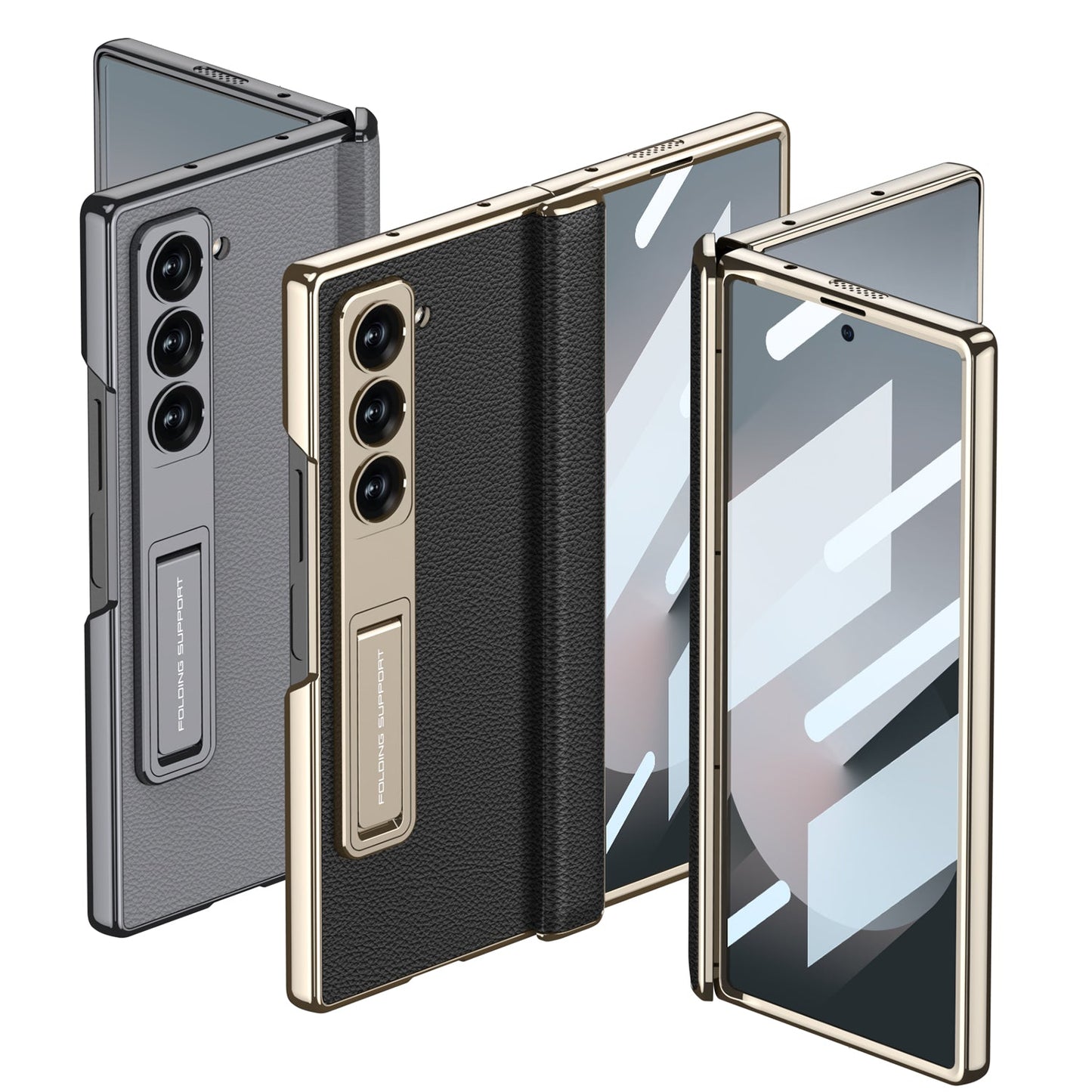 Magnetic Hinge Shockproof Leather Phone Case With Back Screen Protector For Galaxy Z Fold6 - FonKayz