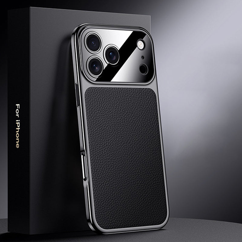 LuxEdge® – Electroplated Genuine Leather Case for iPhone 17 Series - Black | Fonkayz