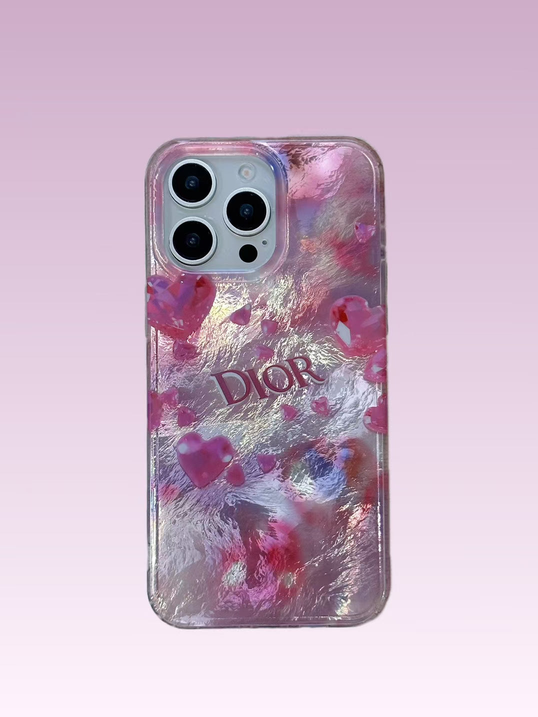 Luxury CD-Inspired Iridescent Heart Phone Case