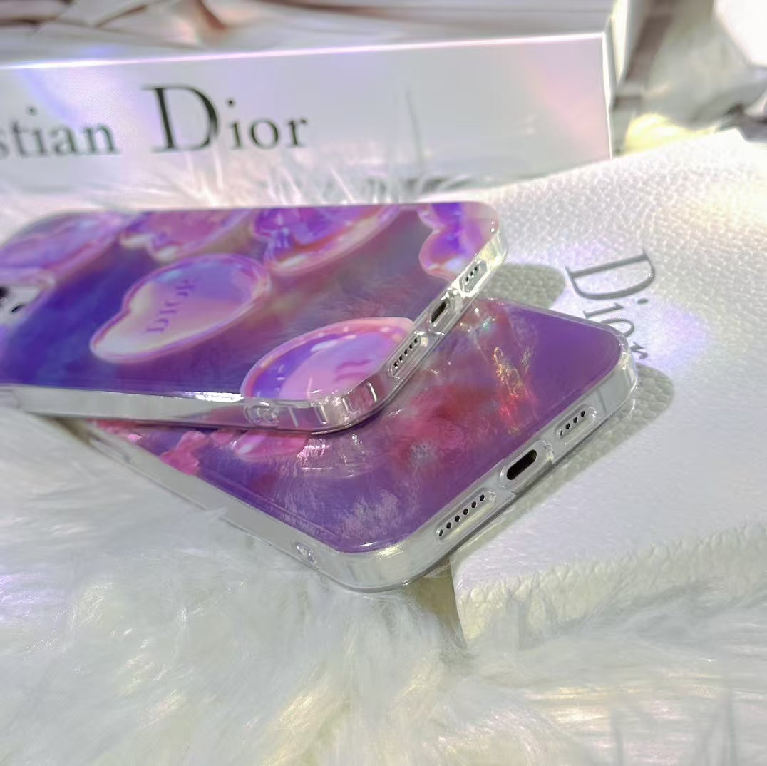 Luxury CD-Inspired Iridescent Heart Phone Case