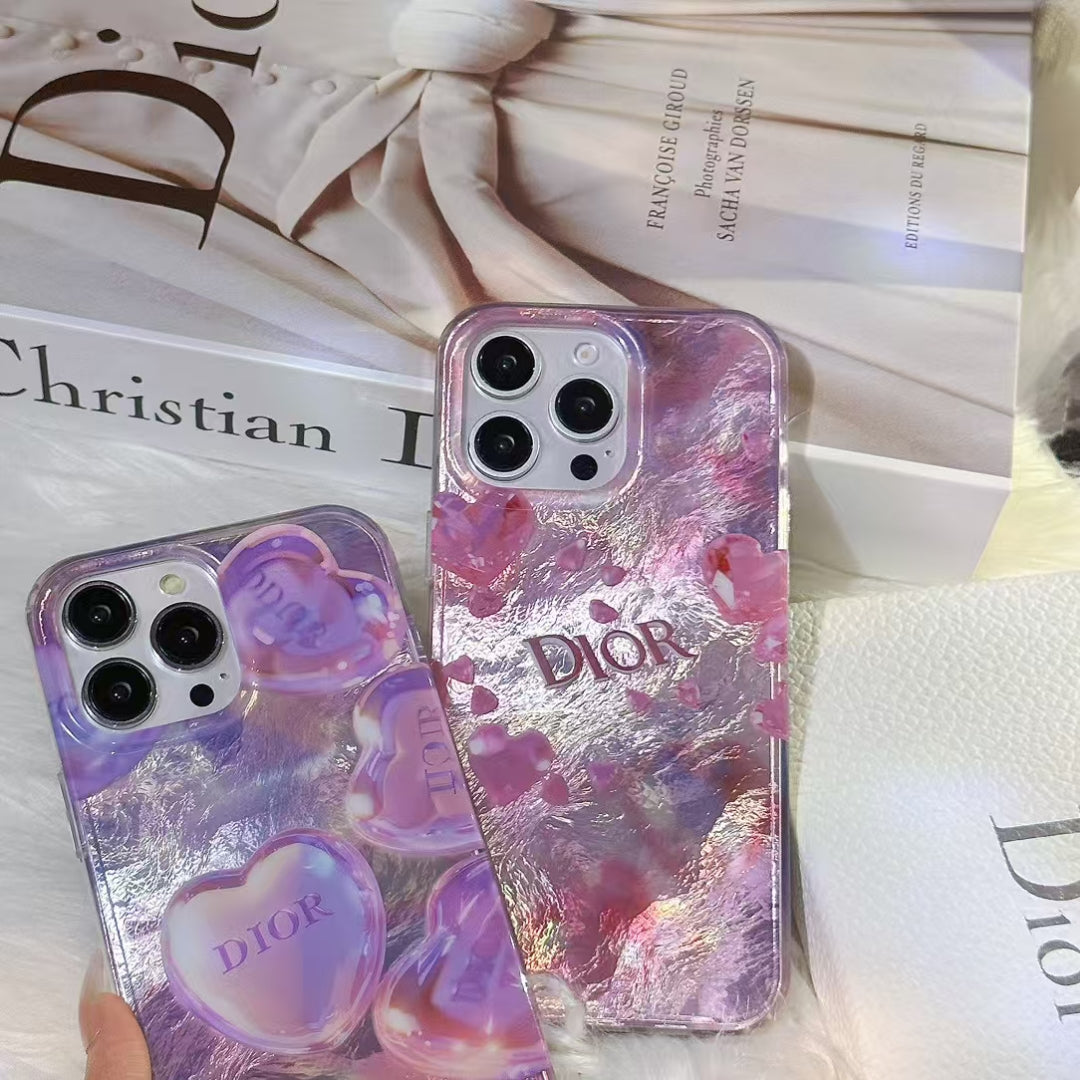 Luxury CD-Inspired Iridescent Heart Phone Case