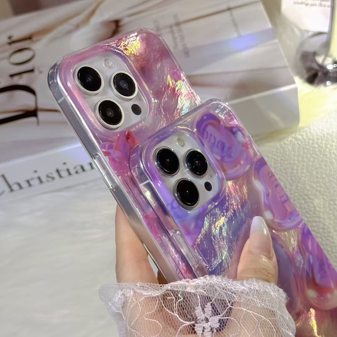 Luxury CD-Inspired Iridescent Heart Phone Case