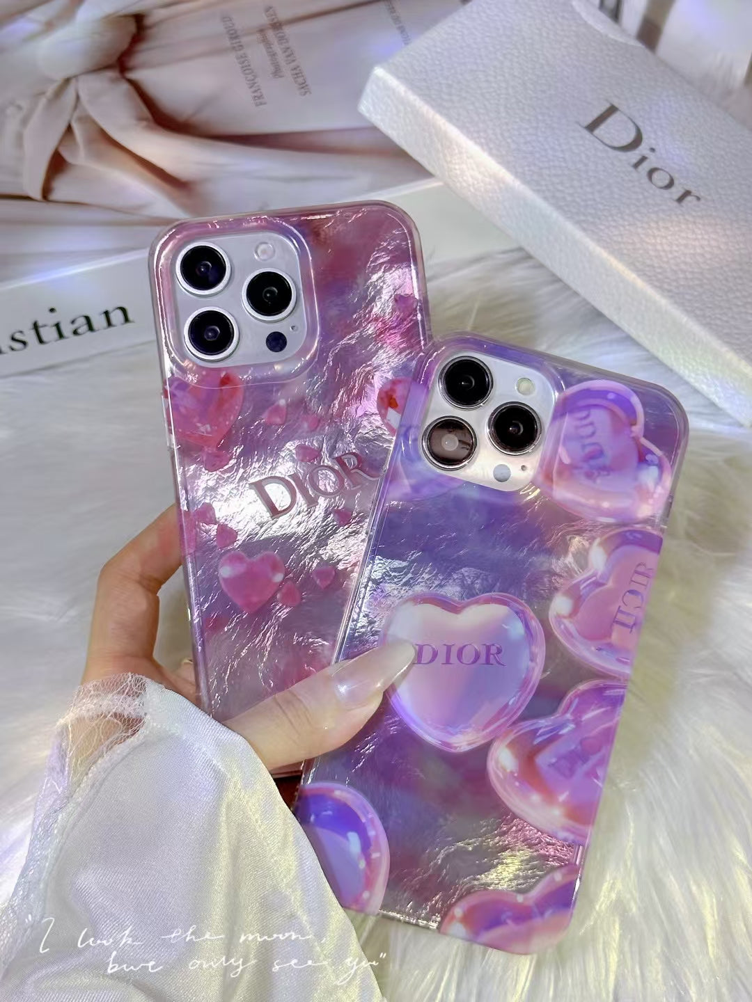 Luxury CD-Inspired Iridescent Heart Phone Case