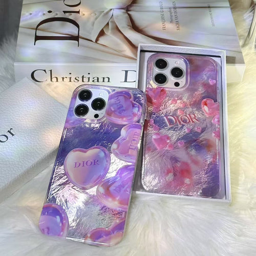 Luxury CD-Inspired Iridescent Heart Phone Case