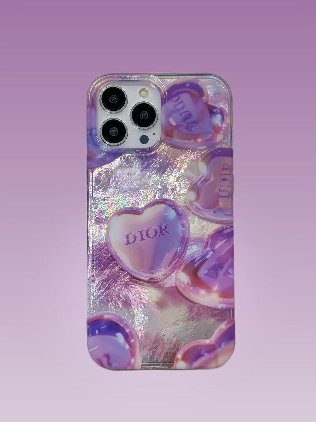 Luxury CD-Inspired Iridescent Heart Phone Case