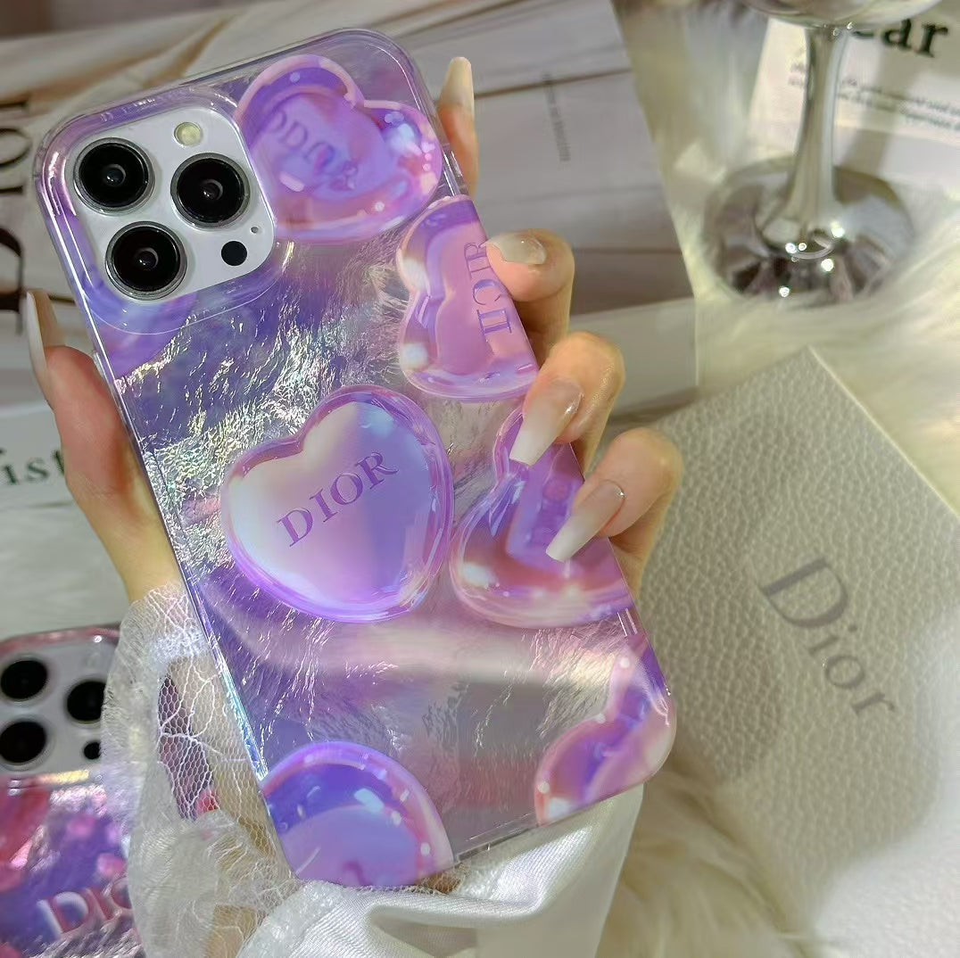 Luxury CD-Inspired Iridescent Heart Phone Case
