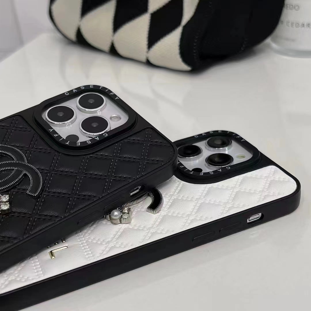 Luxury Quilted CC-Inspired Phone Case with Diamond Accents
