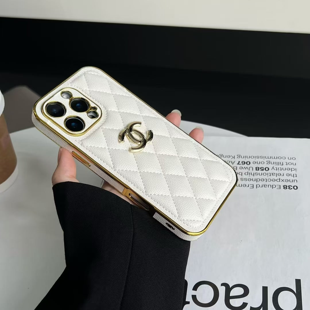 Luxury CC-Inspired Quilted Metallic Frame Phone Case