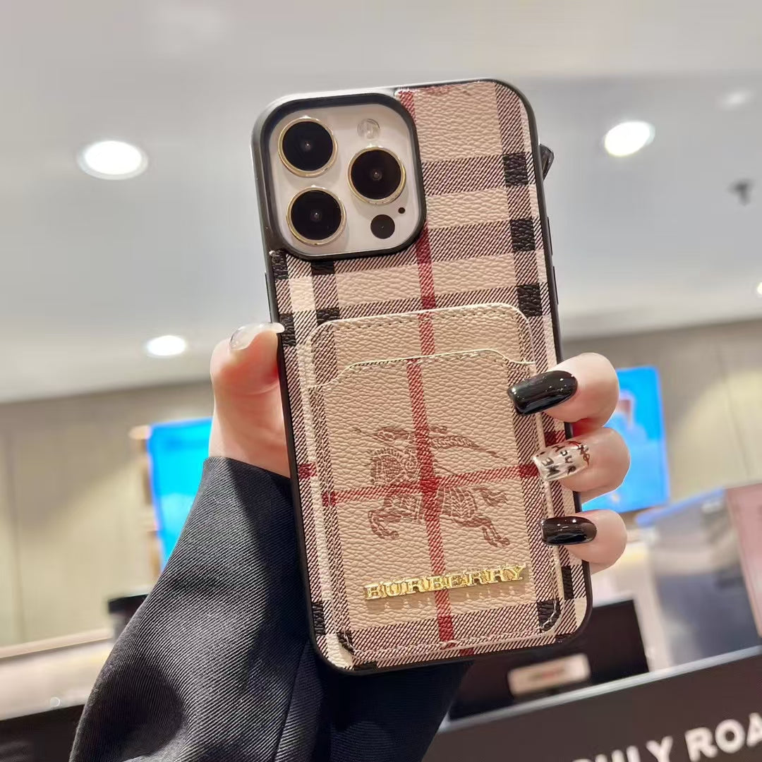 Luxury BUR Card Holder iPhone Case with Classic Pattern