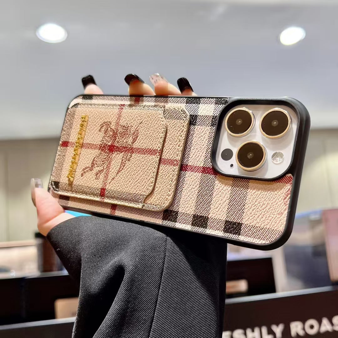 Luxury BUR Card Holder iPhone Case with Classic Pattern