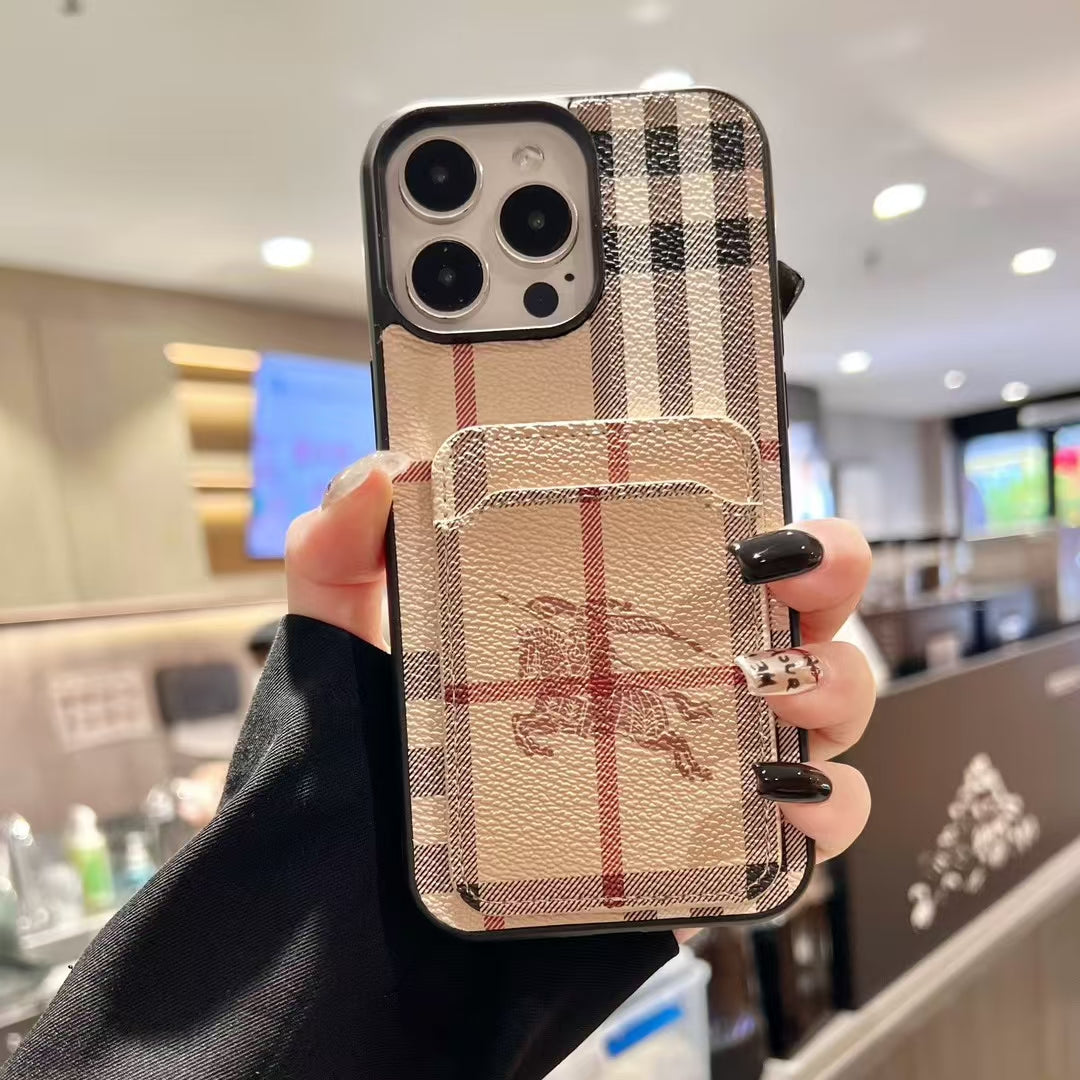 Luxury BUR Card Holder iPhone Case with Classic Pattern