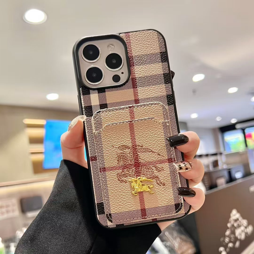 Luxury BUR Card Holder iPhone Case with Classic Pattern