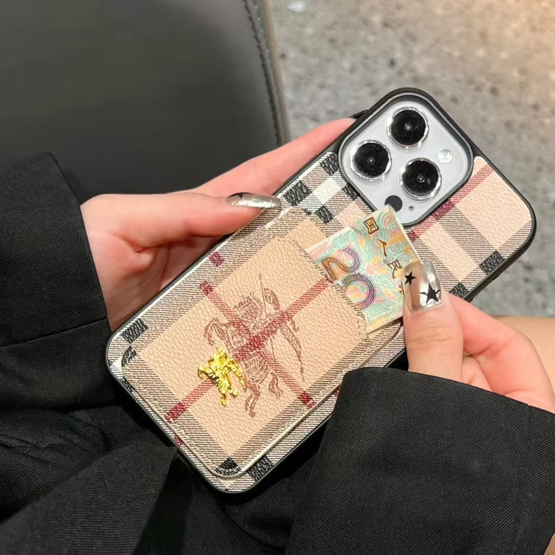 Luxury BUR Card Holder iPhone Case with Classic Pattern