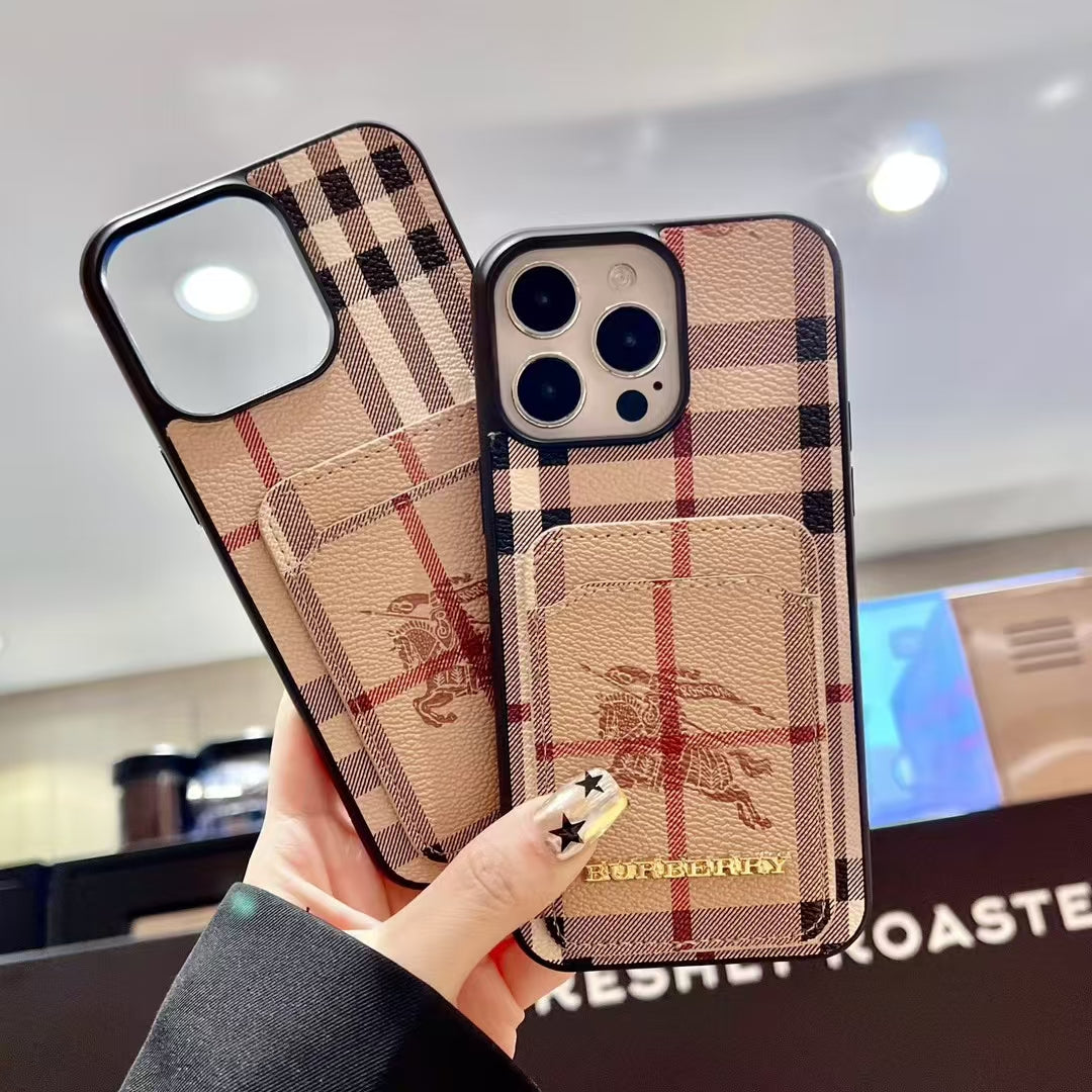 Luxury BUR Card Holder iPhone Case with Classic Pattern