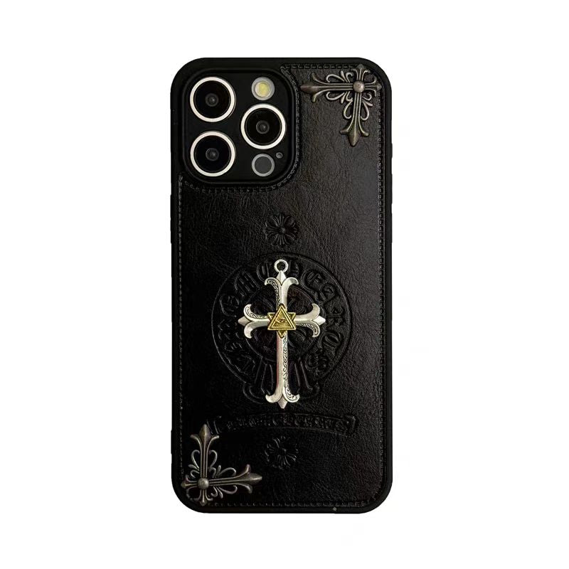 Chrome Hearts Black luxury leather iphone Case