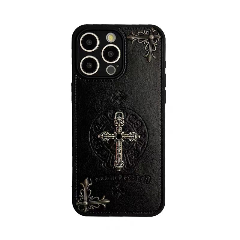 Chrome Hearts Black luxury leather iphone Case