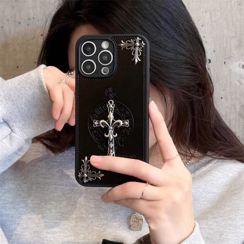 Chrome Hearts Black luxury leather iphone Case