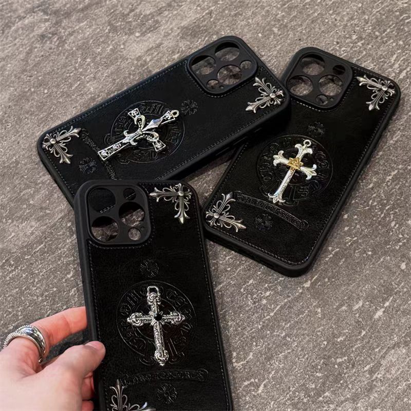 Chrome Hearts Black luxury leather iphone Case