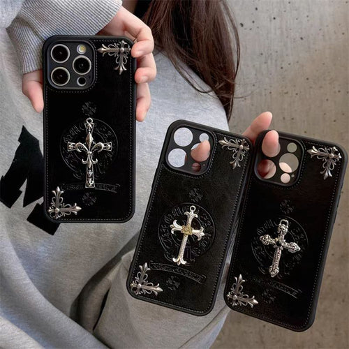 Chrome Hearts Black luxury leather iphone Case