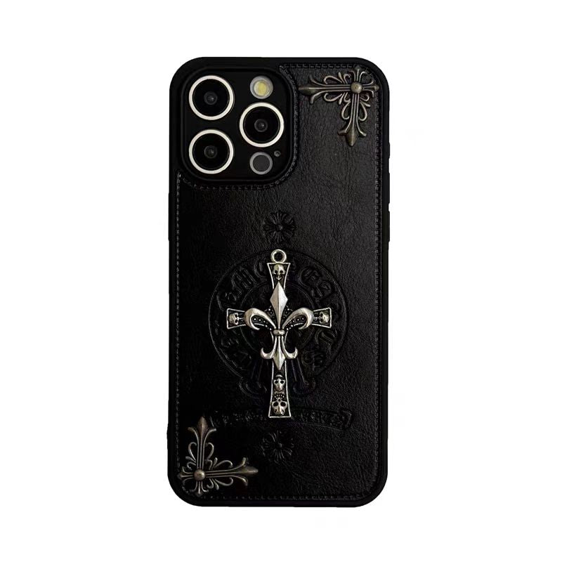 Chrome Hearts Black luxury leather iphone Case