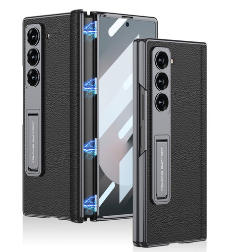 Magnetic Hinge Shockproof Leather Phone Case With Back Screen Protector For Galaxy Z Fold6 - FonKayz