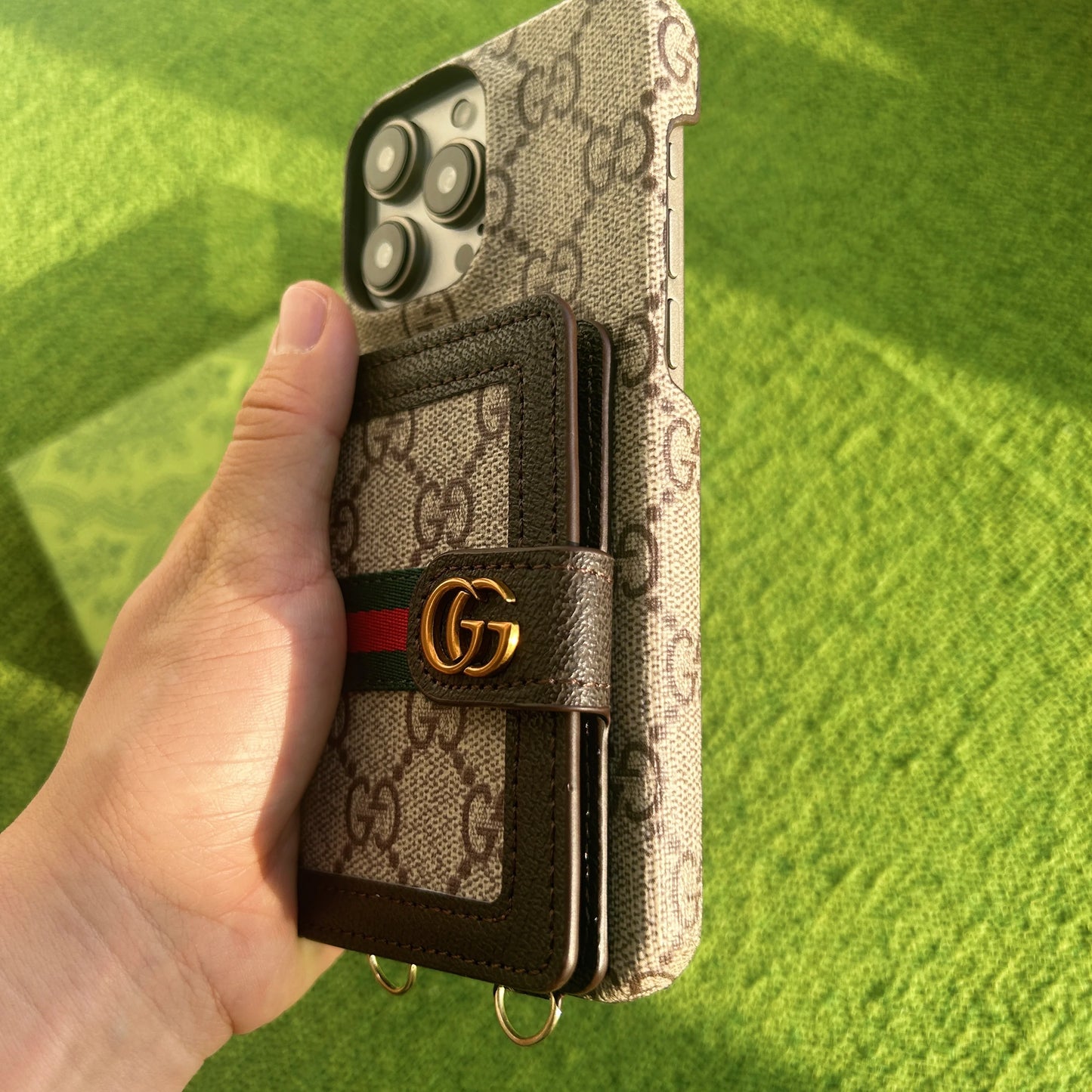 Luxury GG-Style Handmade Card Holder iPhone Case – Vintage Leather Wallet Design (Multiple Models)