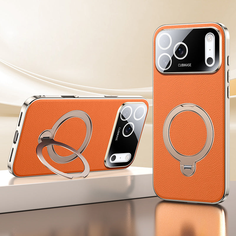 MagRotate® – iPhone 17 Series Rotating Leather MagSafe Case - Orange | Fonkayz