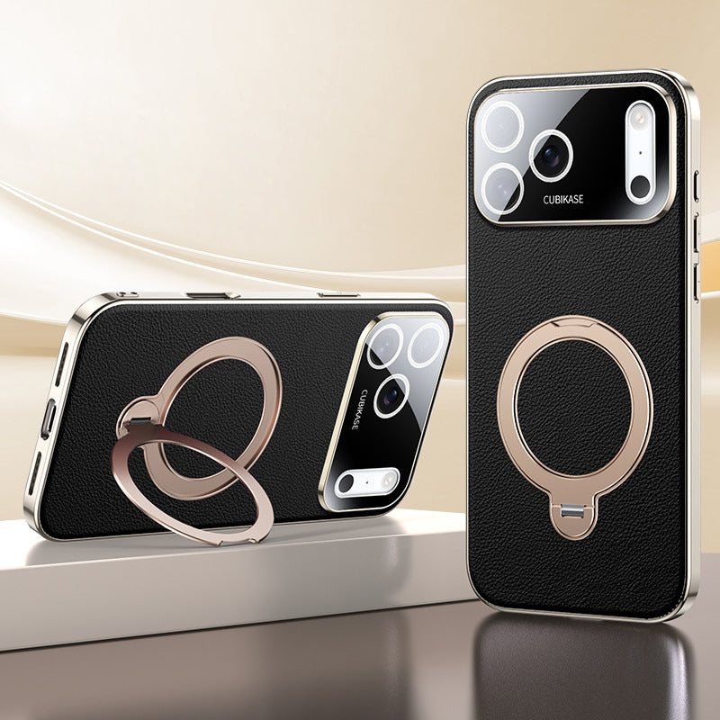 MagRotate® – iPhone 17 Series Rotating Leather MagSafe Case - Black | Fonkayz