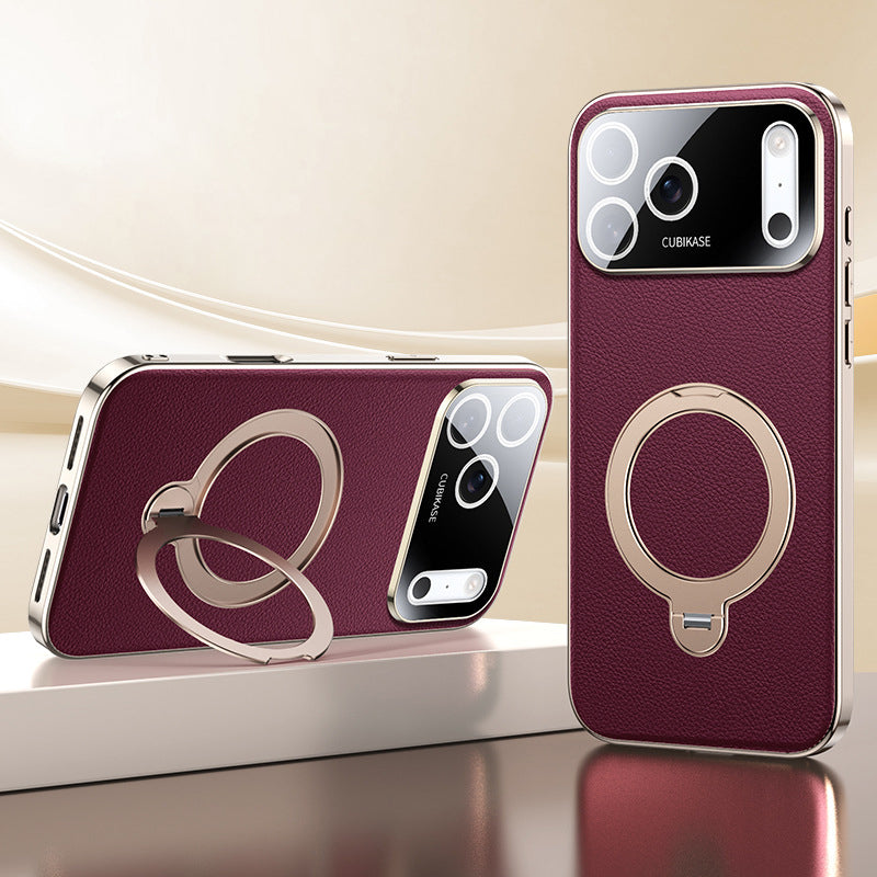 MagRotate® – iPhone 17 Series Rotating Leather MagSafe Case - Red | Fonkayz