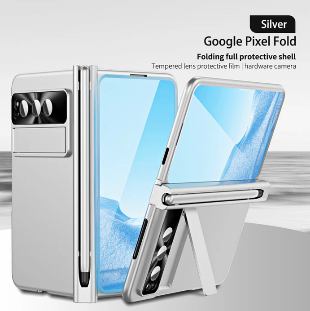 Slim Anodized Google Pixel Fold Case with Hinge Protection, Screen Protector, Pen Slot, and Stylus - FonKayz