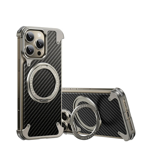 iPhone Frameless Alloy + Carbon Fiber Case – Slim Hybrid Frame with Ring Stand - FonKayz
