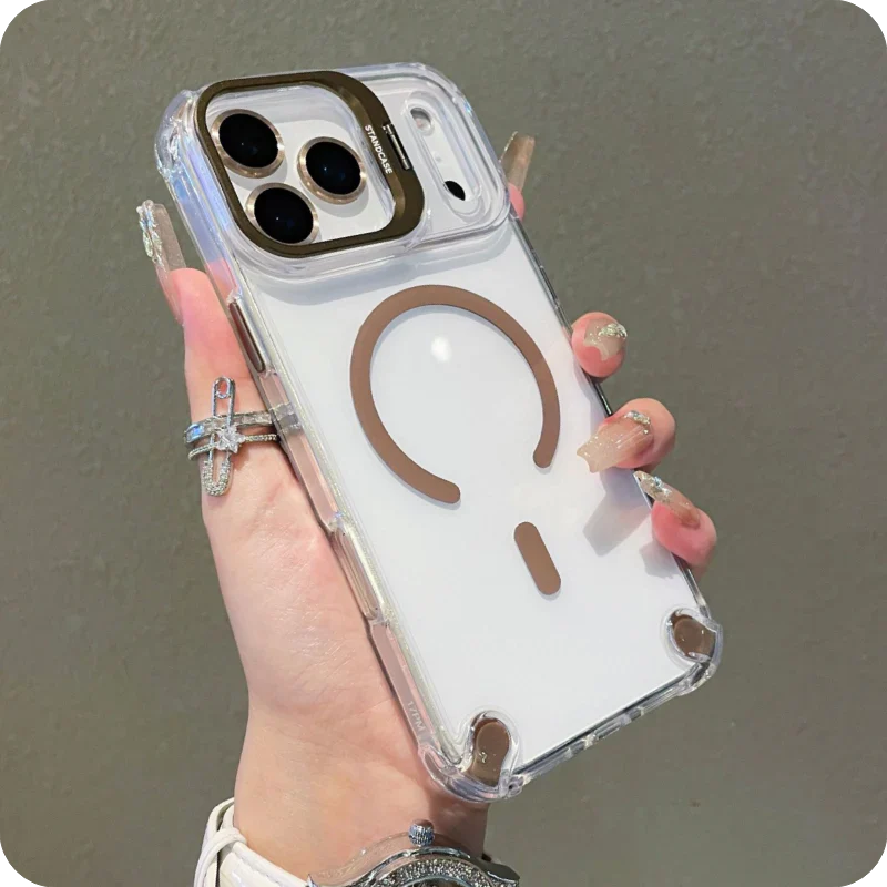 iPhone 17 Pro Max / Pro / Air Magnetic Clear Case – Shockproof Airbags & Hidden Lens Stand - FonKayz