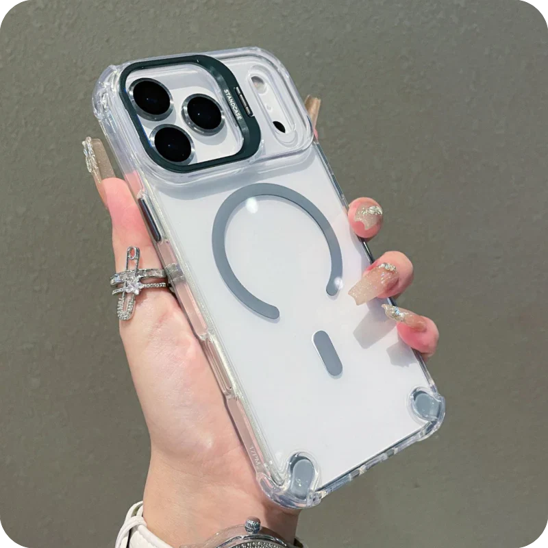 iPhone 17 Pro Max / Pro / Air Magnetic Clear Case – Shockproof Airbags & Hidden Lens Stand - FonKayz