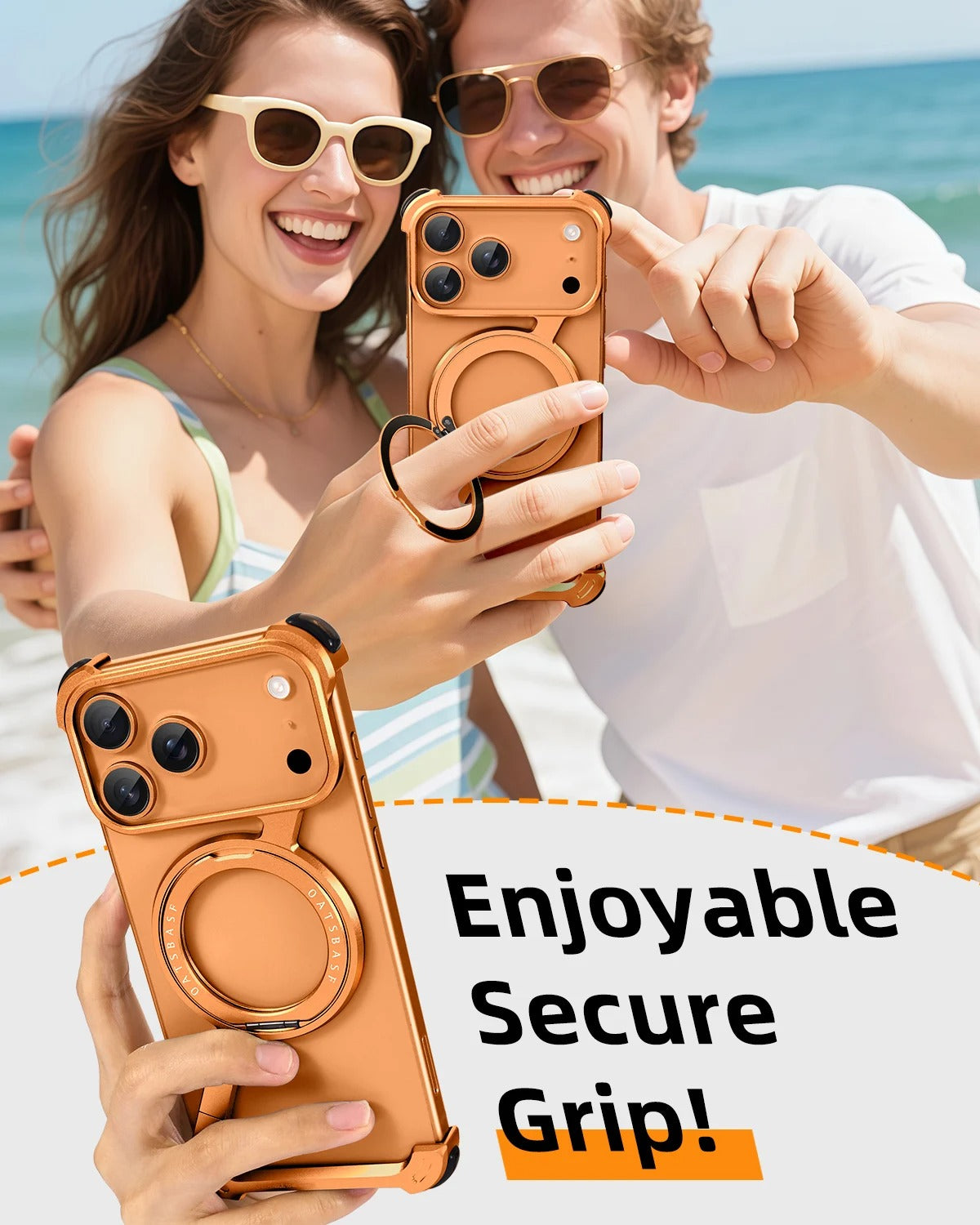 iPhone Frameless Alloy Case – Slim Z-Frame with Ring Stand - FonKayz