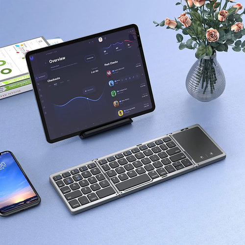 Seenda Foldable Wireless Bluetooth Keyboard - Portable, Rechargeable, Compatible with PC, Mac, Smartphone, iOS, Android, Windows | Compact Design for On-the-Go Typing - FonKayz