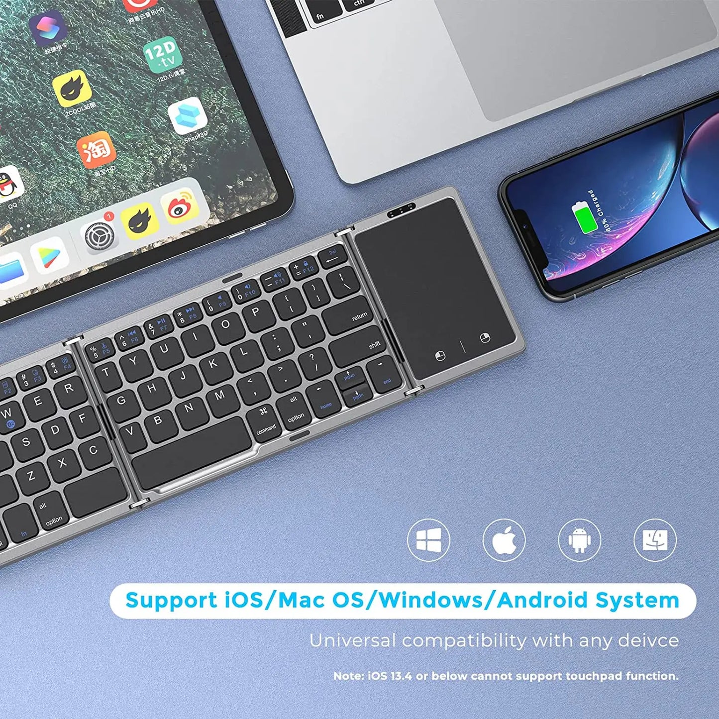 Seenda Foldable Wireless Bluetooth Keyboard - Portable, Rechargeable, Compatible with PC, Mac, Smartphone, iOS, Android, Windows | Compact Design for On-the-Go Typing - FonKayz