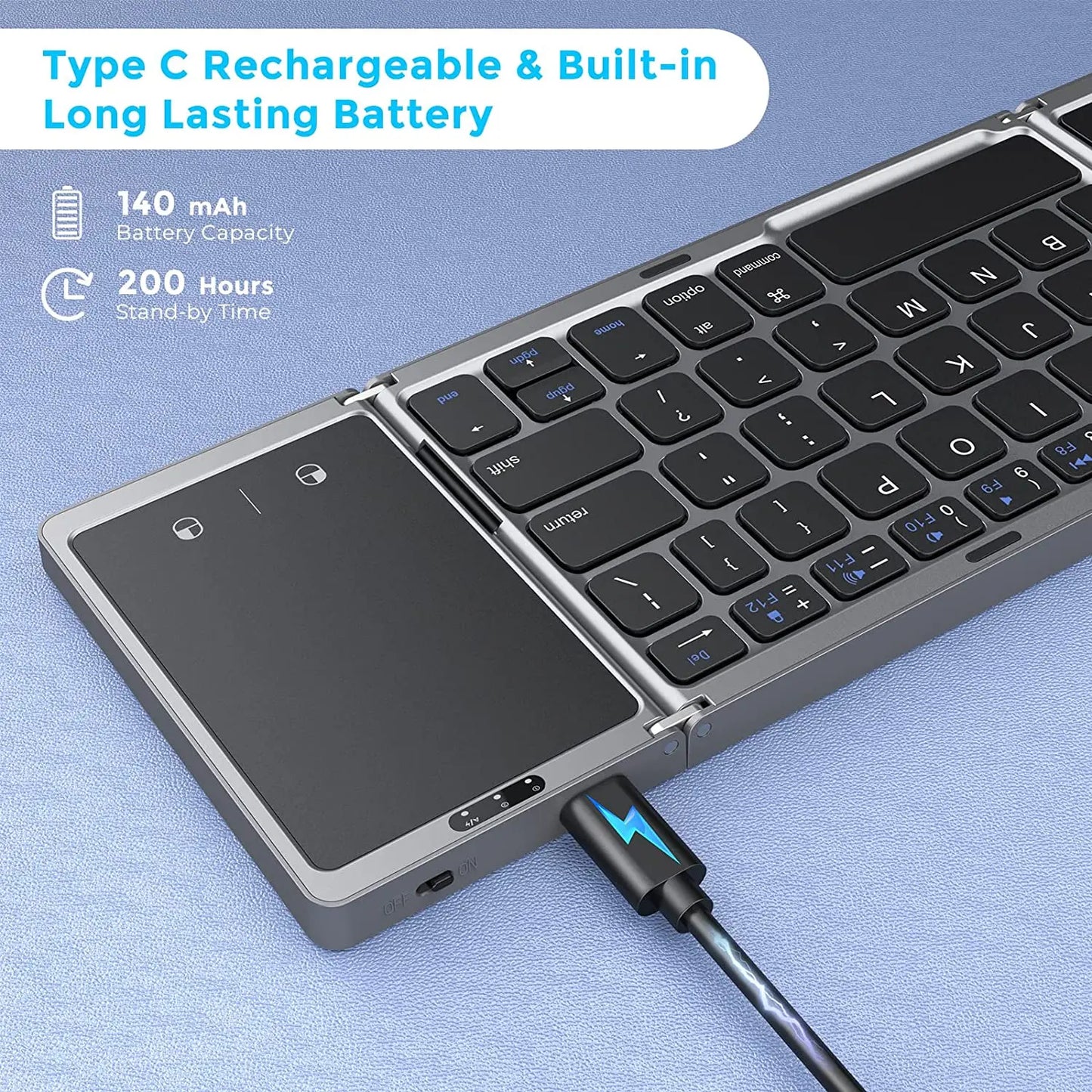Seenda Foldable Wireless Bluetooth Keyboard - Portable, Rechargeable, Compatible with PC, Mac, Smartphone, iOS, Android, Windows | Compact Design for On-the-Go Typing - FonKayz