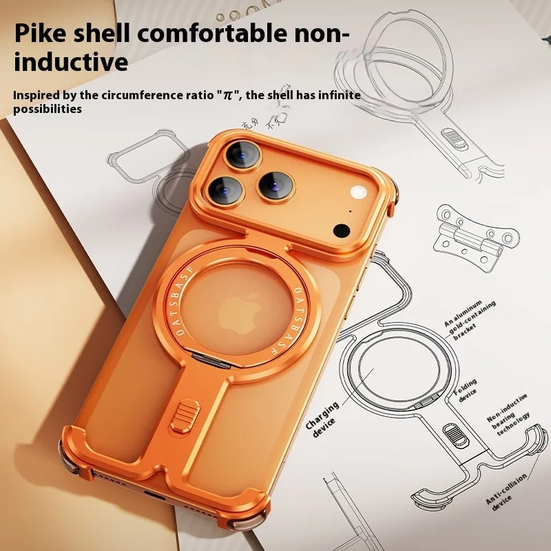 iPhone Frameless Alloy Case – Slim Frame with Wireless Charging & Ring Stand - FonKayz