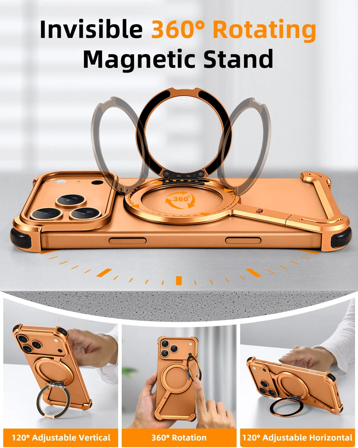iPhone Frameless Alloy Case – Slim Z-Frame with Ring Stand - FonKayz