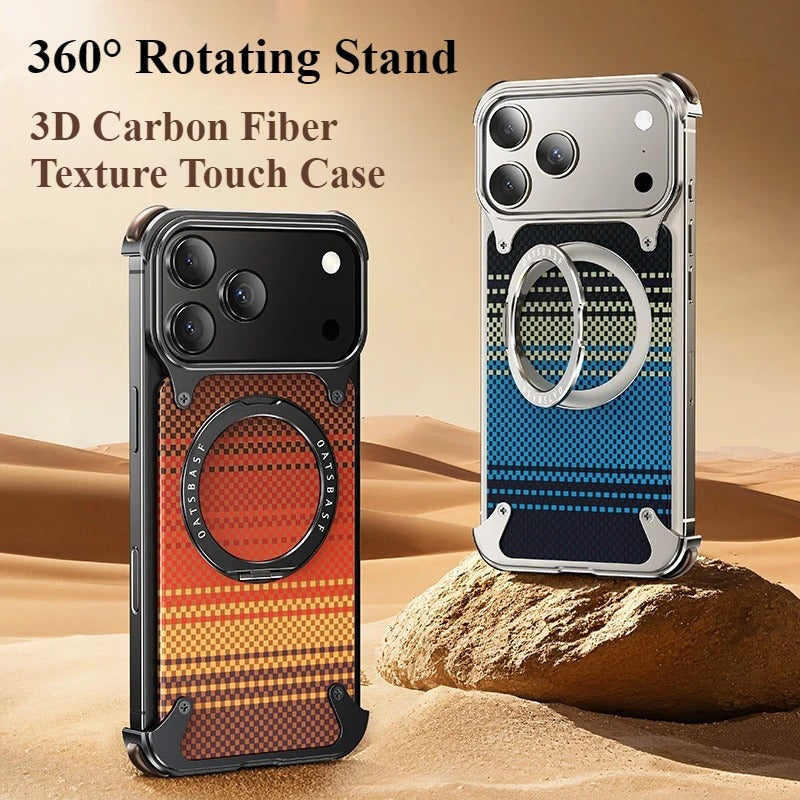 iPhone Frameless Alloy + Fabric Plaid Case – Hybrid Frame with Ring Stand - FonKayz