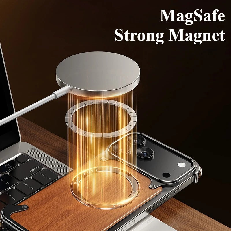 iPhones Frameless Alloy + Wood Case – Slim Hybrid Frame with Ring Stand - FonKayz