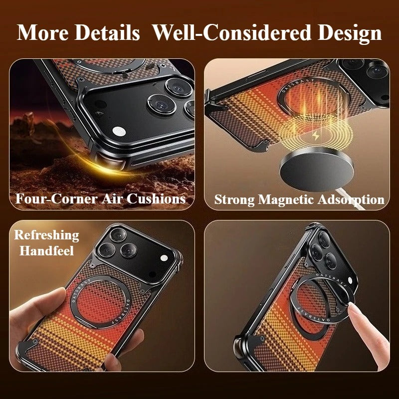 iPhone Frameless Alloy + Fabric Plaid Case – Hybrid Frame with Ring Stand - FonKayz