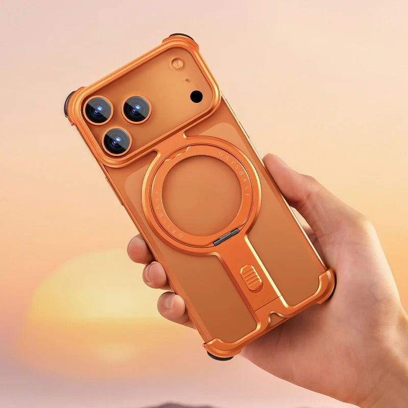 iPhone Frameless Alloy Case – Slim Frame with Wireless Charging & Ring Stand - FonKayz