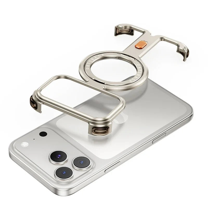 iPhone Frameless Alloy Case – Slim Frame with Wireless Charging & Ring Stand - FonKayz