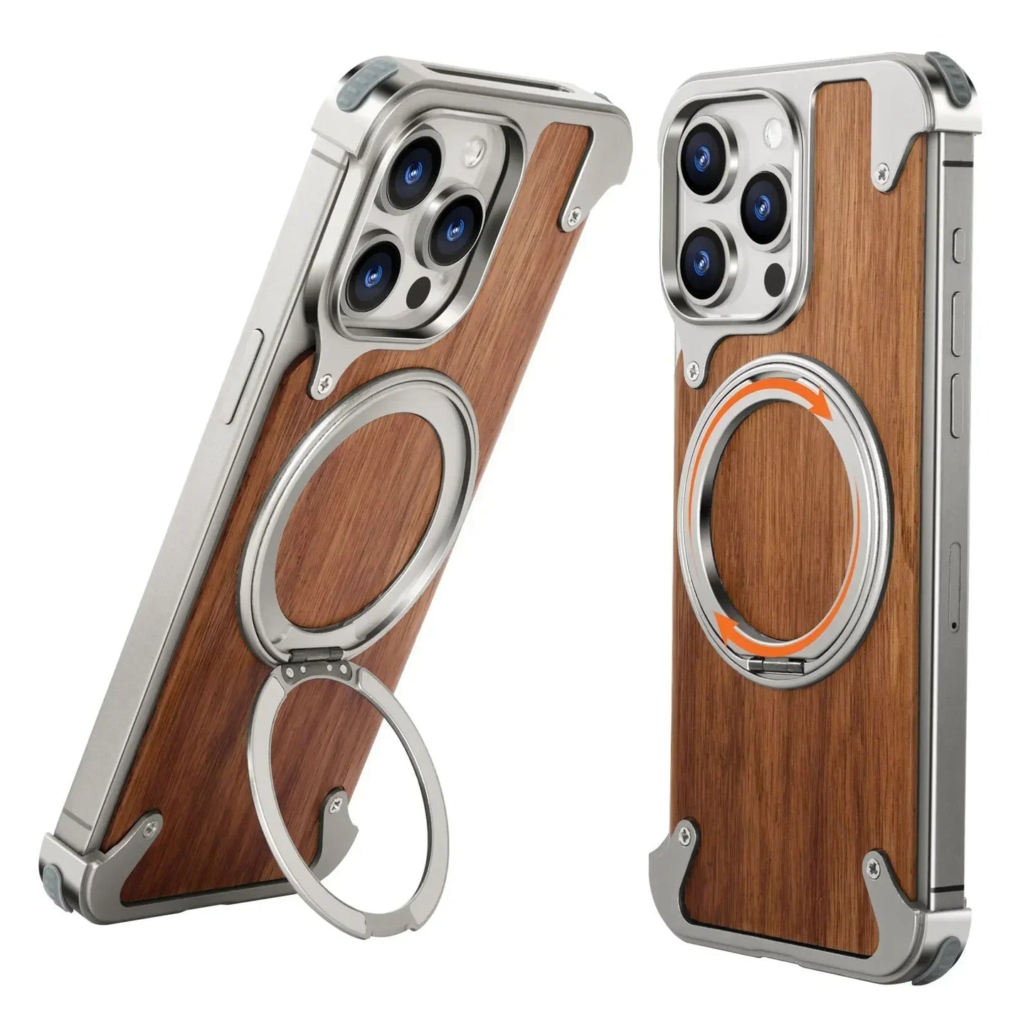 iPhones Frameless Alloy + Wood Case – Slim Hybrid Frame with Ring Stand - FonKayz