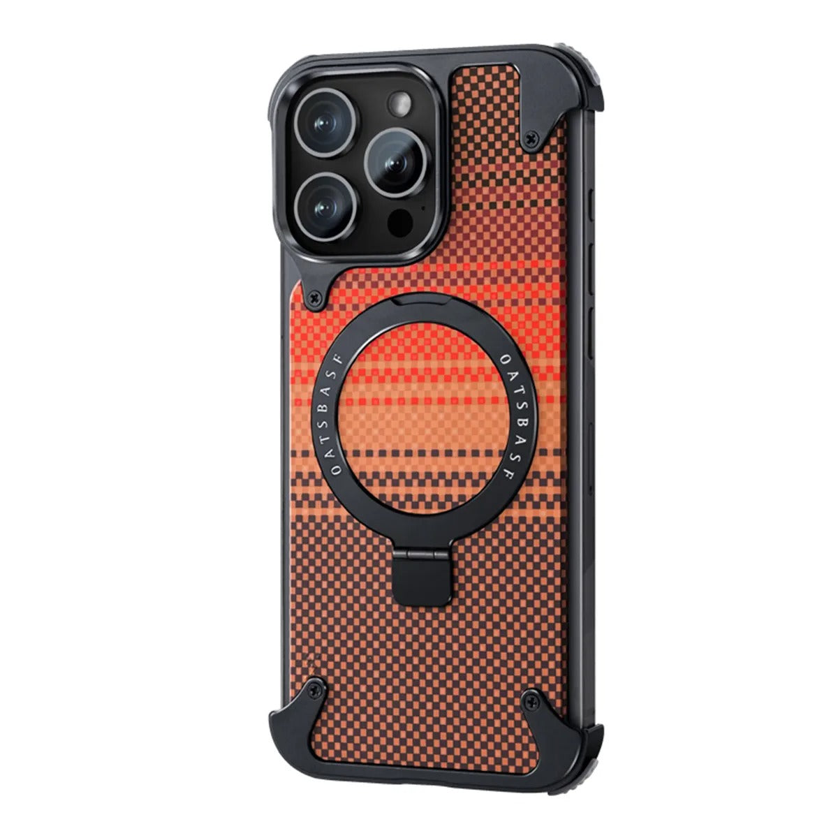 iPhone Frameless Alloy + Fabric Plaid Case – Hybrid Frame with Ring Stand - FonKayz