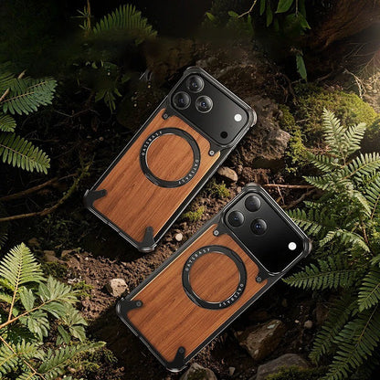 iPhones Frameless Alloy + Wood Case – Slim Hybrid Frame with Ring Stand - FonKayz