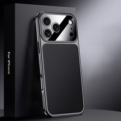LuxEdge® – Electroplated Genuine Leather Case for iPhone 17 Series - Black | Fonkayz